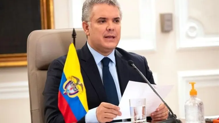 El presidente de Colombia, Iv&aacute;n Duque, durante un discurso en Bogot&aacute;. FOTO: Fotograf&iacute;a cedida por la Presidencia de Colombia a EFE