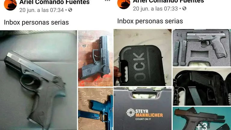 Una imagen de los artefactos que el aprehendido ofrec&iacute;a en las redes sociales. Foto: Captura de pantalla (Frecuencia Policial).