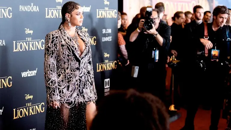 Fotograf&iacute;a tomada el 9 de julio de 2019 en la que se registr&oacute; a la cantante estadounidense Beyonc&eacute;, durante el estreno mundial de la pel&iacute;cula 'El Rey Le&oacute;n', en el Dolby Theatre de Hollywood (California, EE.UU.). EFE