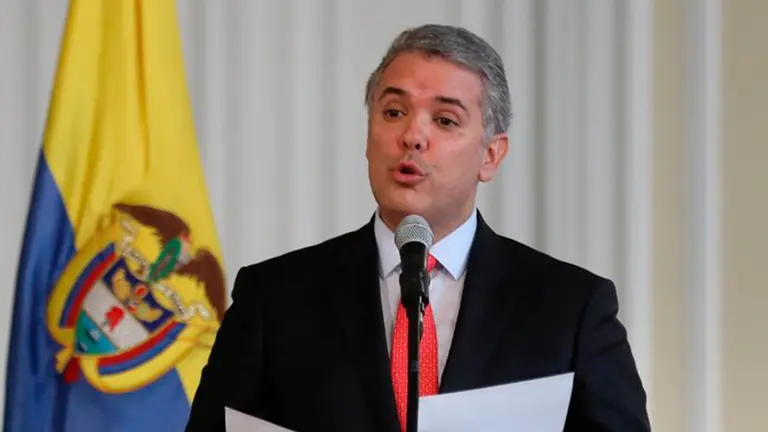 El presidente de Colombia, Iv&aacute;n Duque, durante una conferencia de prensa. EFE