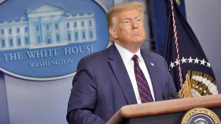 El presidente estadounidense, Donald Trump, durante una conferencia de prensa. EFE