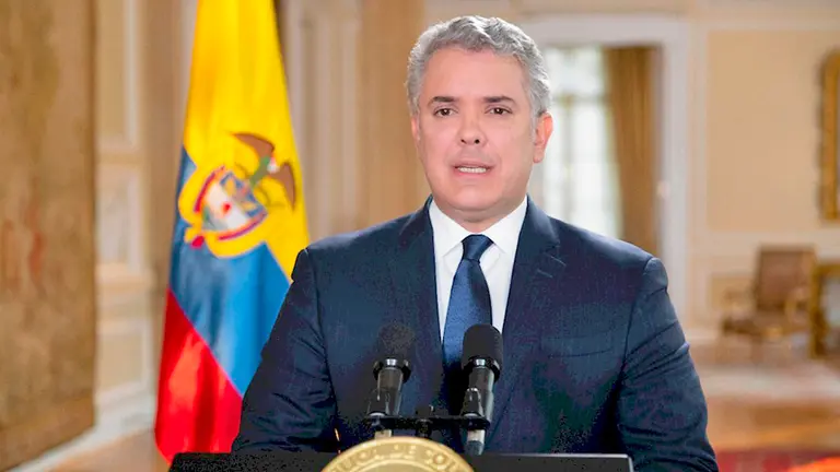 El presidente de Colombia, Iv&aacute;n Duque, durante un discurso en Bogot&aacute;. FOTO: Fotograf&iacute;a cedida por la Presidencia de Colombia a EFE