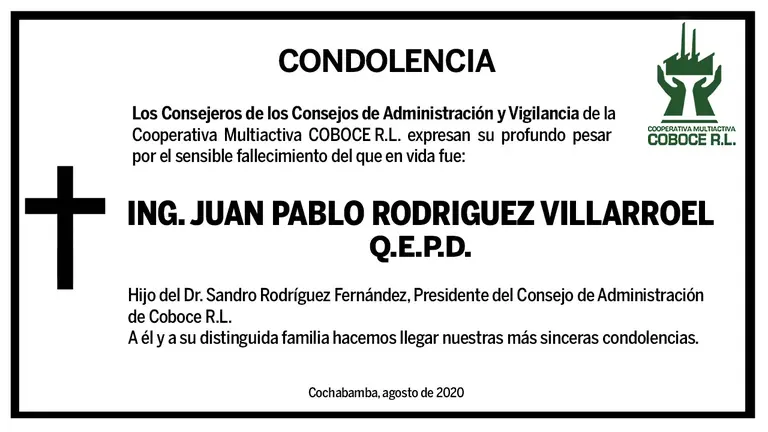Condolencia | Ing. Juan Pablo Rodr&iacute;guez