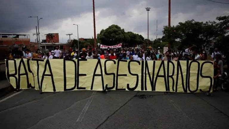 Protesta en contra de las matanzas en Colombia. ARCHIVO
