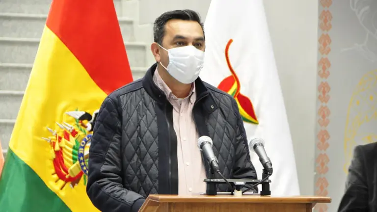 El exministro de la Presidencia Yerko Núñez en conferencia de prensa de agosto de 2020. ABI