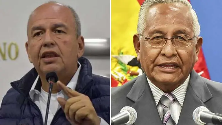 Los ahora exministros Arturo  Murillo y V&iacute;ctor Hugo C&aacute;rdenas, de Gobierno y de Educaci&oacute;n, respectivamente.  ERBOL