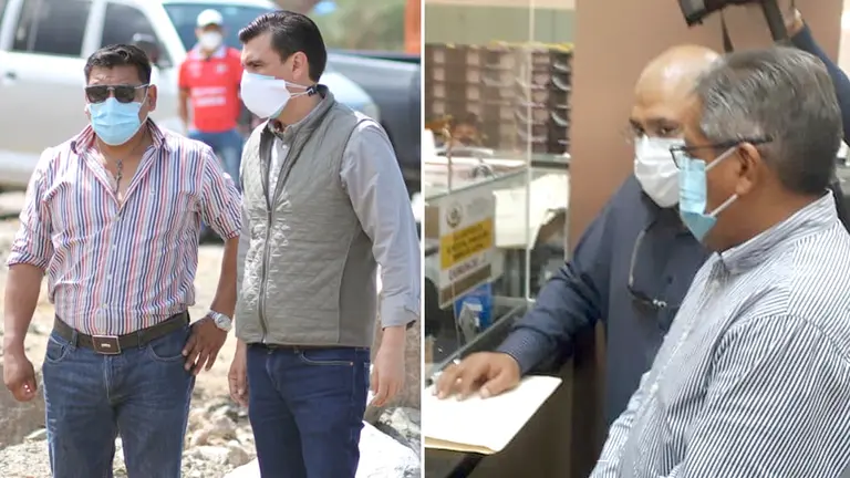 José María Leyes en inspección en la torrentera La Pajcha e Iván Tellería presentando una demanda de cumplimiento, este martes.