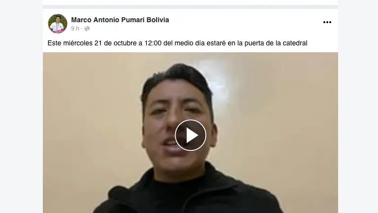El potosino Marco Pumari env&iacute;a su mensaje. Captura de video