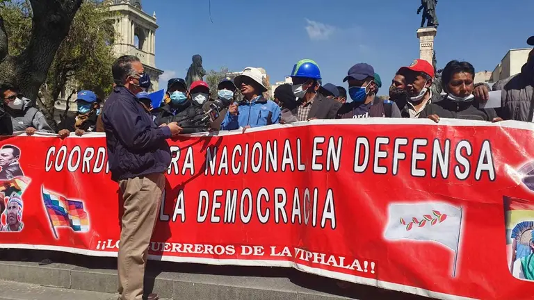El presidente de la Coordinadora Nacional en Defensa de la Democracia, Sim&oacute;n Amaru. ERBOL