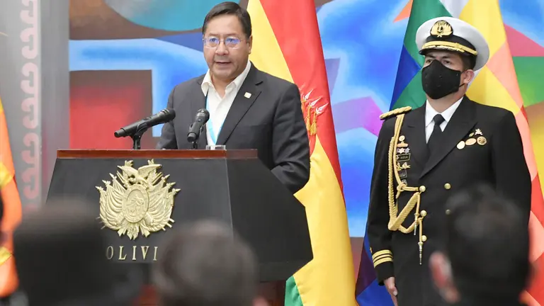 El presidente Luis Arce, en conferencia. ABI