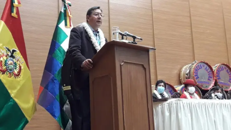 El presidente del Estado, Luis Arce Catacora, conmemorando el dia del m&uacute;sico boliviano. ABI