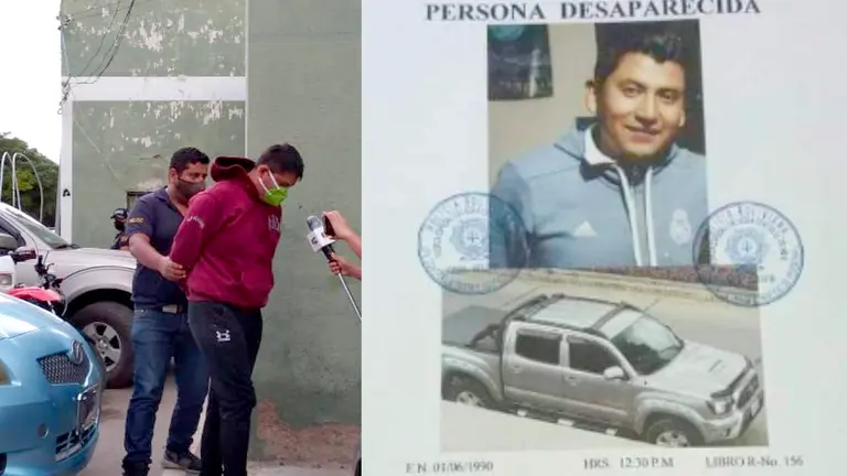 Fotografía de uno de los aprehendidos en la FELCC y afiche que reporta la desaparición de Ariel Rodríguez. OPINIÓN-POLICÍA 