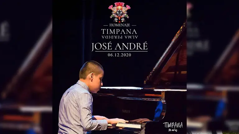 Afiche de promoci&oacute;n para el pianista, Jos&eacute; Andr&eacute; en el homanaje a los 10 a&ntilde;os de Alma Perdida de Timpana