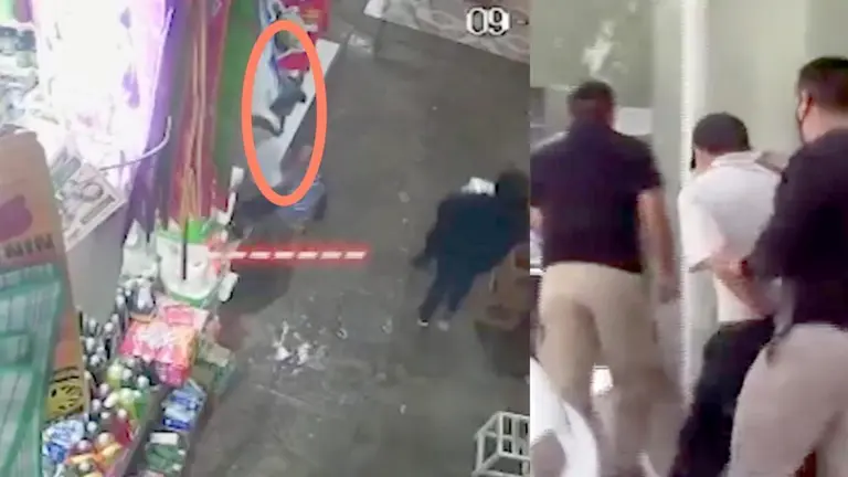 Fotografías de la cámara de vigilancia que capta el robo y el aprehendido en la FELCC. Frecuencia Policial Cochabamba