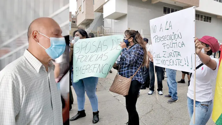 El excomandante de la Policía Jaime Zurita ingresa a la Fiscalía y cercanos le brindan su apoyo. OPINIÓN