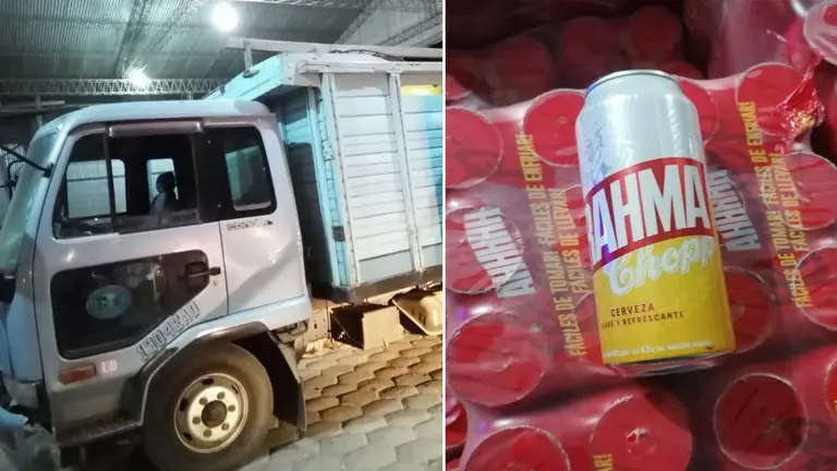 El veh&iacute;culo que transportaba la cerveza de contrabando. ADUANA NACIONAL