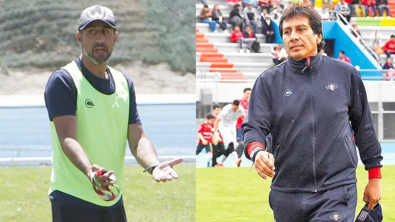 El t&eacute;cnico argentino Cristian Diaz (i) y el boliviano &Aacute;lvaro Pe&ntilde;a. Archivo