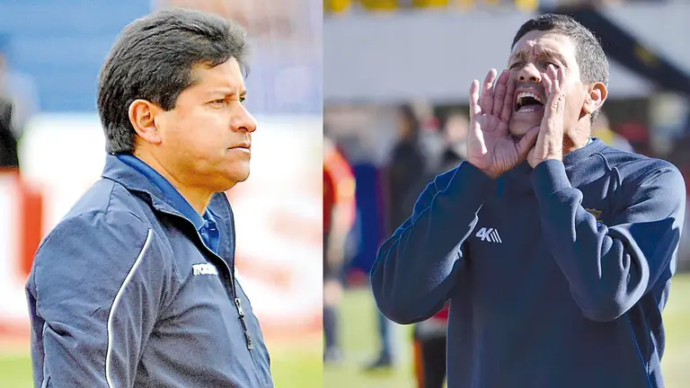 Los técnicos Eduardo Villegas (Blooming) y Mauricio Soria (Wilstermann). ARCHIVO