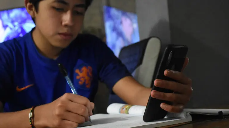 Un estudiante pasa clases de manera virtual en Cochabamba. DICO SOL&Iacute;S