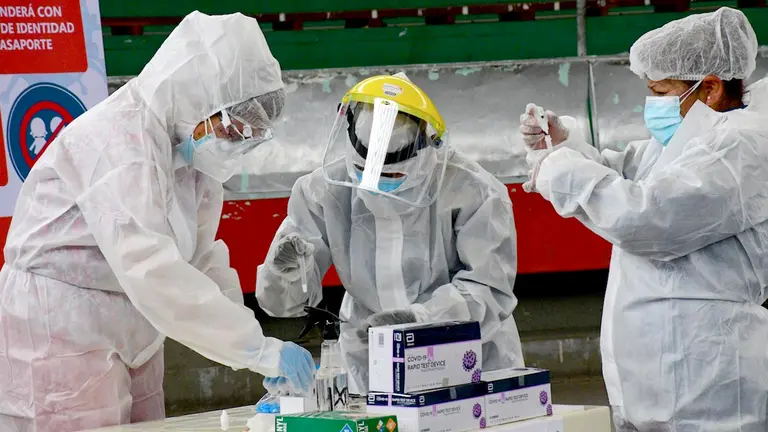 Los médicos estudian los exámenes de los pacientes COVID-19. APG