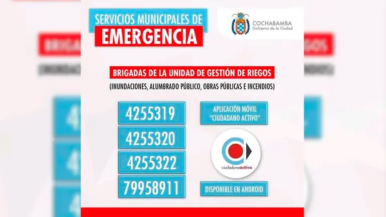 Afiche con n&uacute;meros de emergencia difundida por la Alcald&iacute;a
