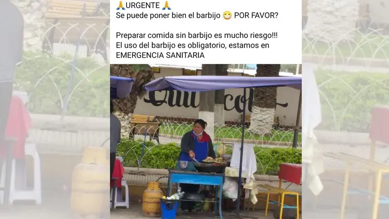 Una imagen colgada en el grupo de Facebook Cochabamba sin virus, donde se ve a una comerciante transgrediendo las medidas de bioseguridad. COCHABAMBA SIN VIRUS