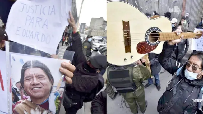 Músicos y amigos de Eduardo Castro piden justicia y cárcel para el asesino, en La Paz. APG