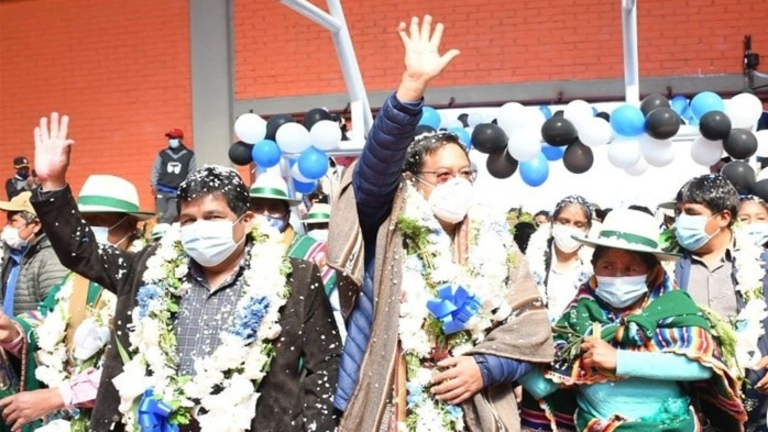 El presidente Luis Arce en la entrega de obras en Oruro. ERBOL
