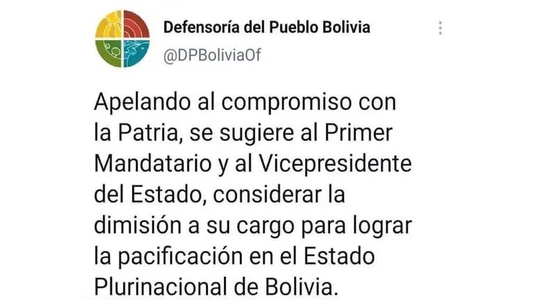 El post que fue eliminado de la cuenta de la Defensor&iacute;a del Pueblo.