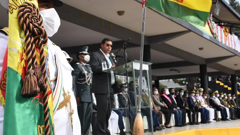 El presidente Luis Arce, durante el acto del 23 de Marzo en La Paz.