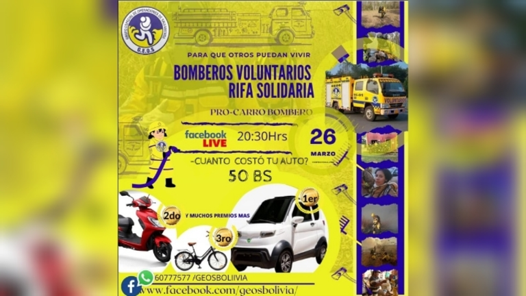 Afiche promocional de la rifa pro carro bombero del grupo GEOS.