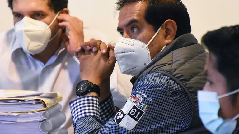 El excomandante de la Policía Rodolfo Montero en la audiencia de medidas cautelares, en Sacaba en enero de 2021. DICO SOLÍS