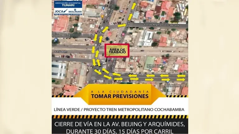 El mapa de las rutas que permanecer&aacute;n cortadas en la avenida Beijing. JOCA MOLINARI