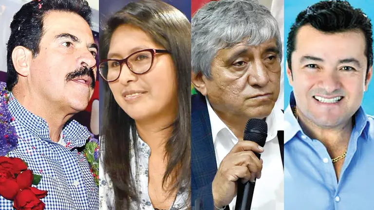 Los alcaldes electos Manfred Reyes Villa, Eva Copa, Iván Arias y Jhonny Fernández. ARCHIVO