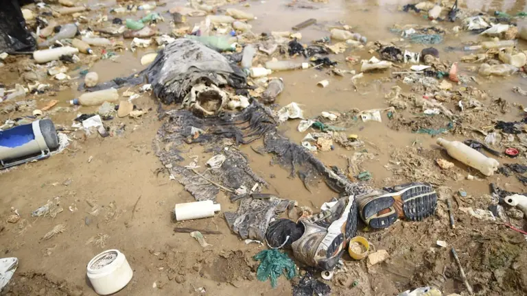 Un esqueleto humano en la laguna de Uru Uru.