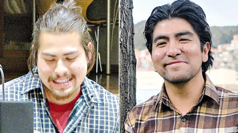 Los escritores Iván Gutiérrez y Gabriel Mamani. LA TROJE