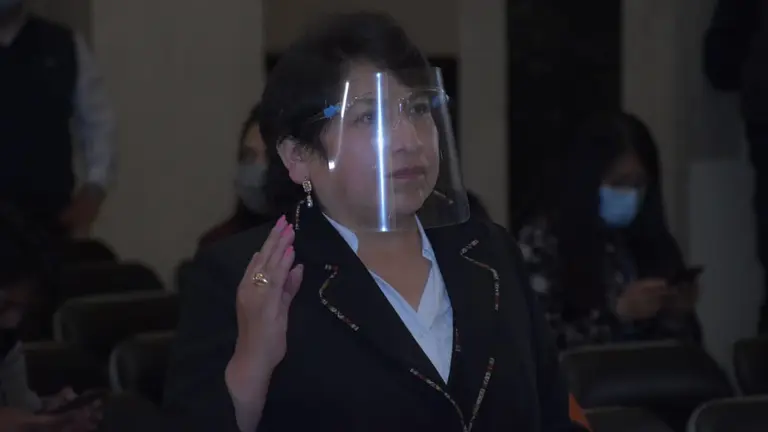 Dina Chuquimia toma juramento como vocal en representaci&oacute;n del Gobierno. APG
