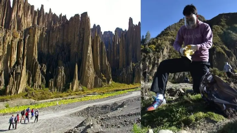 Voluntarios en la limpieza del Valle de las &Aacute;nimas, en La Paz. LA RAZ&Oacute;N