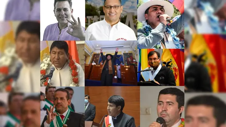 Los gobernadores Alejandro Unzueta, Oscar Montes, Jhonny Vedia, Jhonny Mamani, Santos Quispe, Humberto S&aacute;nchez, Luis Fernando Camacho, Dami&aacute;n Condori y Regis Richter.