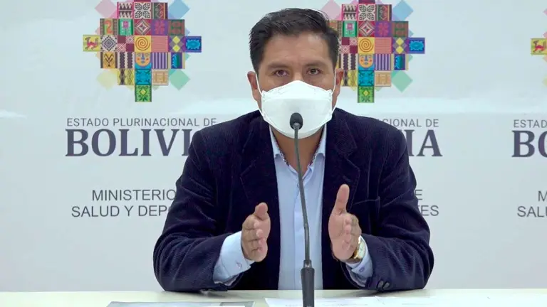El ministro de Salud y Deportes, Jeyson Auza, en rueda de prensa. MINISTERIO DE SALUD