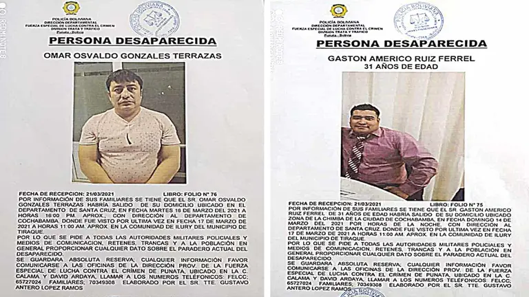 Los afiches que reportaban la desaparición de El Kachilo y El Américo. POLICÍA