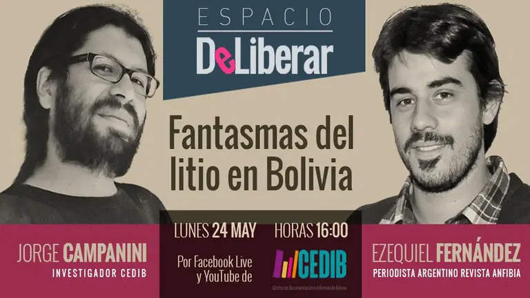 Afiche del evento &ldquo;Fantasmas del litio en Bolivia&rdquo;.             FUENTE- CEDIB