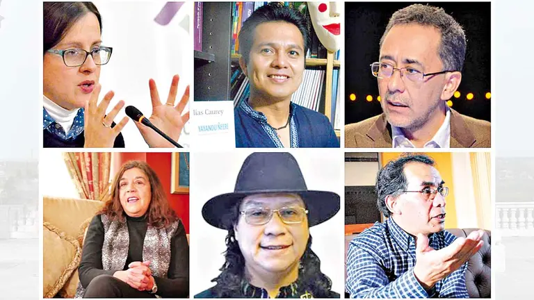 Los nuevos miembros del consejo,  de izquierda a derecha, Helena Argirakis, Elías Caurey, Fernando Mayorga, Magdalena Cajías, Ramiro Huanca y Esteban Ticona.  ARCHIVO