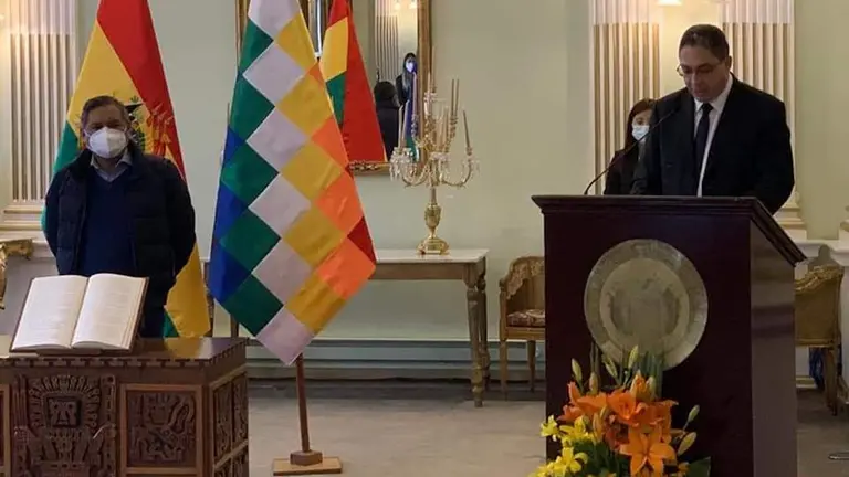 H&eacute;ctor Arce, durante su discurso en La Paz.