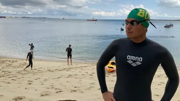 El nadador Rodrigo Caballero, luego de la prueba. Gentileza Prensa Febona