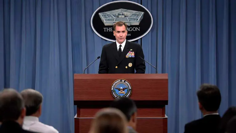 En la imagen un registro del portavoz del Pent&aacute;gono, el contraalmirante John Kirby. EFE