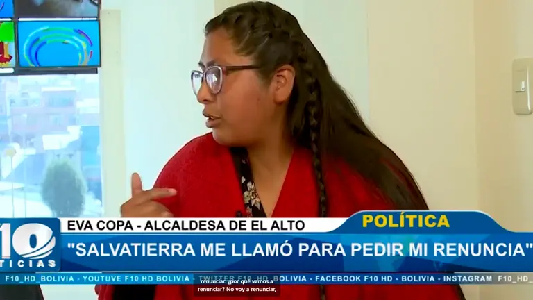La alcaldesa de El Alto, Eva Copa, en entrevista con F10HD. Captura de video