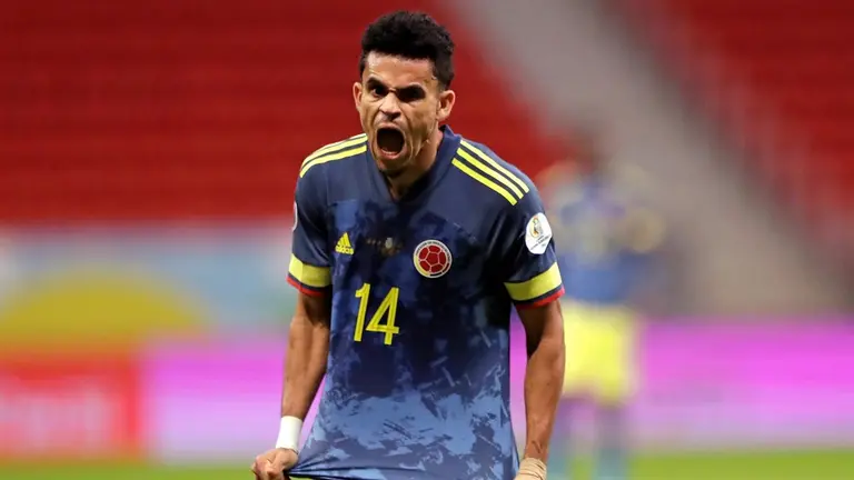 Luis Díaz festeja un gol en la Copa América. EFE
