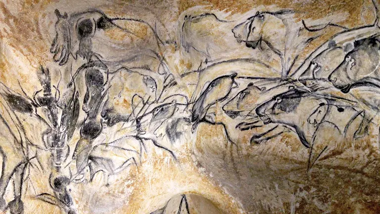Panel de los leones de las cavernas en la cueva de Chauvet (Francia).   HERITAGE IMAGES - GETTY IMAGES