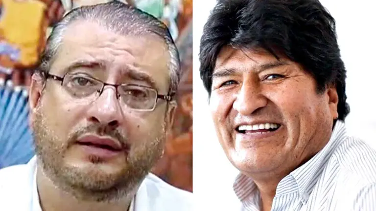 El presidente del Comité Cívico Pro Santa Cruz, Rómulo Calvo (i), y el exmandatario Evo Morales. ARCHIVO
